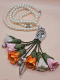 Pearl Beads/ Multicolored Tulips with SILVER accents