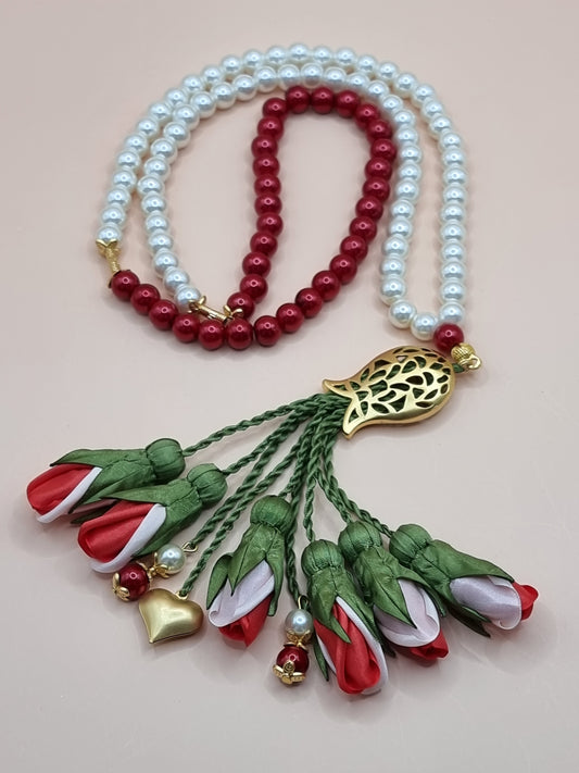 Pearl Beads / Ombre Red & Light Pink Tulips