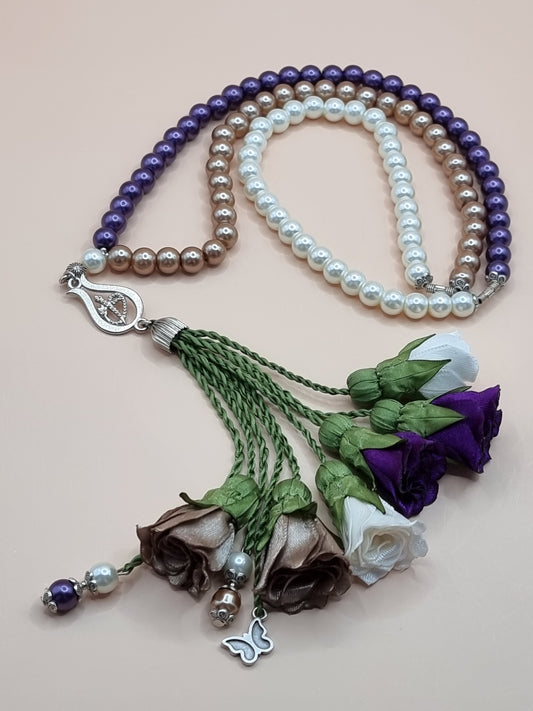 Pearl Beads / Multicolored Flowers