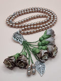 Pearl Beads / Bicolored Caramel & Beige Flowers