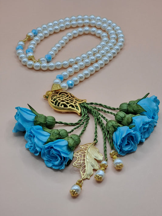 Pearl Beads / Turquoise Flowers