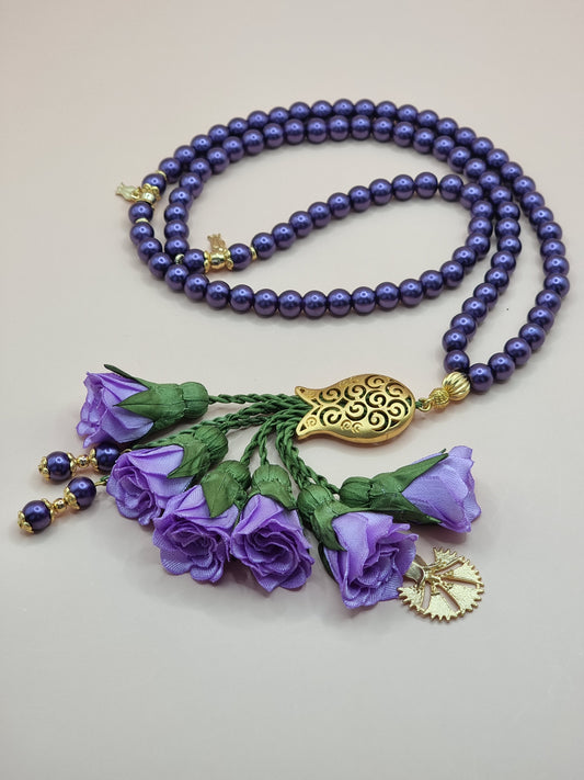 Pearl Beads / Lavender Flowers