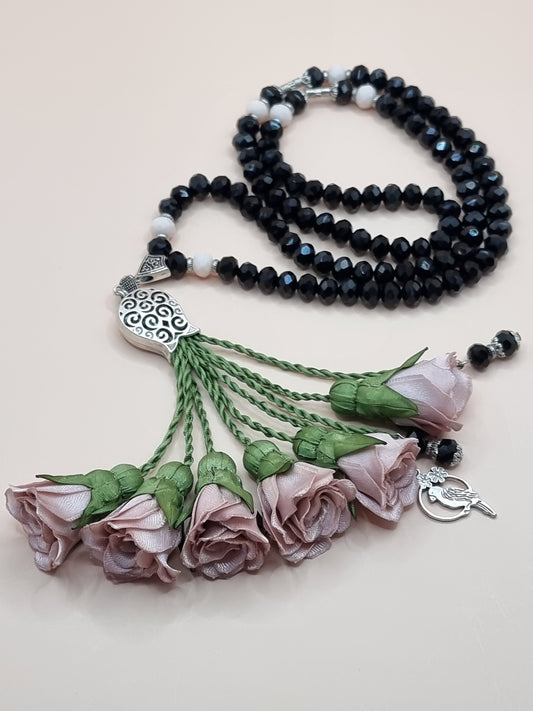 Crystal Beads/ Powder Pink Flowers