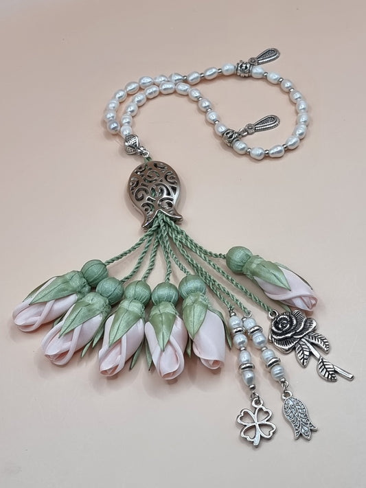 RAMADAN COLLECTION Mini Natural Pearl Beads/ Pale Peach Tulips لؤلؤ طبيعي مستزرع