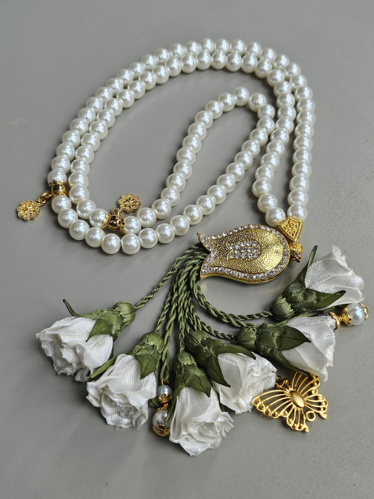 Pearl Beads/ White Flowers