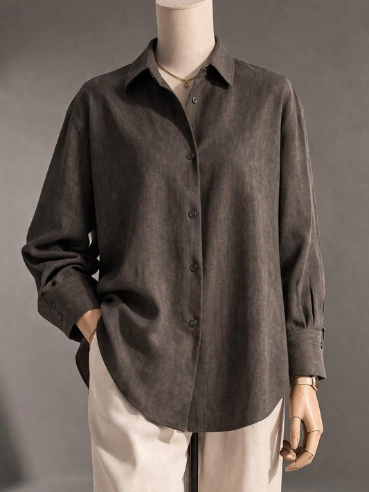 Mocha Denim Buttoned Shirt - ONE SIZE