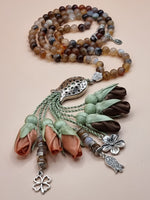 NEW - Agate Natural Stones/ Multicolor Tulips with SILVER accents [عقيق]