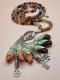 NEW - Agate Natural Stones/ Multicolor Tulips with SILVER accents [عقيق]