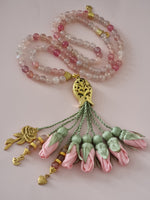 Agate Natural Stones/ Pink Tulips with GOLD accents [عقيق]