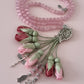 Cat's Eye Natural Stones/ Pink & Plum Tulips with SILVER accents [عين القط]