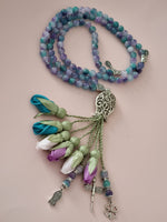 Jade Natural Sibha/ Multicolor Tulips with SILVER accents [اليشم]