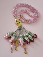 Cat's Eye Natural Stones/ Pink & Plum Tulips with GOLD accents [عين القط]