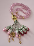 Cat's Eye Natural Stones/ Pink & Plum Tulips with GOLD accents [عين القط]