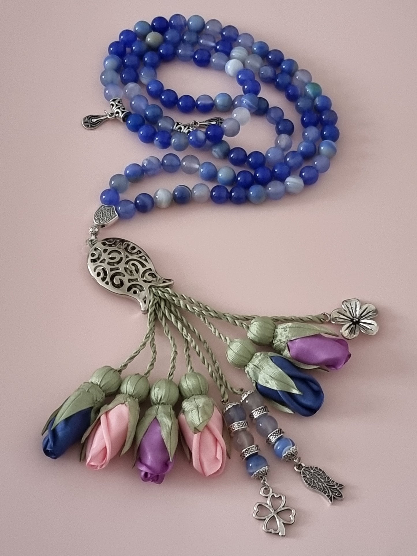 Agate Natural Stones/ Multicolor Tulips with SILVER accents [عقيق]