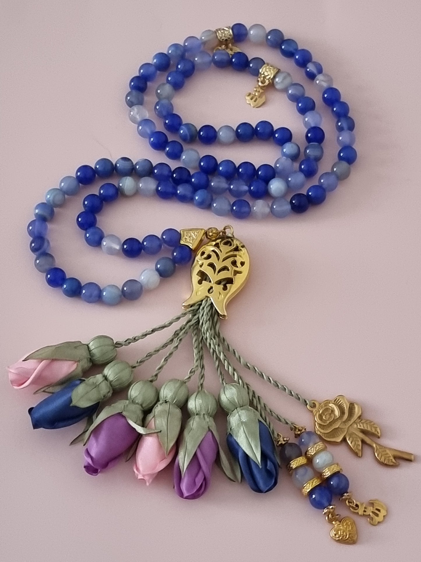 Agate Natural Stones/ Multicolor Tulips with GOLD accents [عقيق]