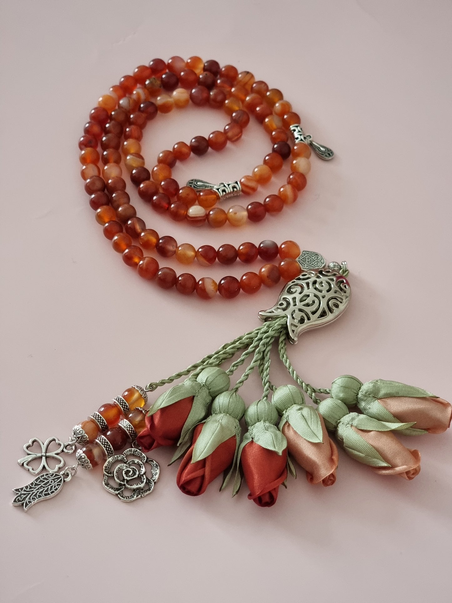 Agate Natural Stones/ Shades of Cinnamon Tulips with SILVER accents [عقيق]