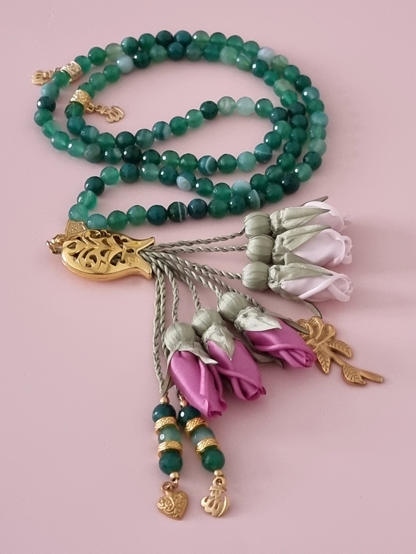 Agate Natural Stones/ Shades of Pink Tulips with GOLD accents [عقيق]