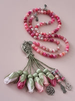Agate Natural Stones/ Shades of Pink Tulips with SILVER accents [عقيق]