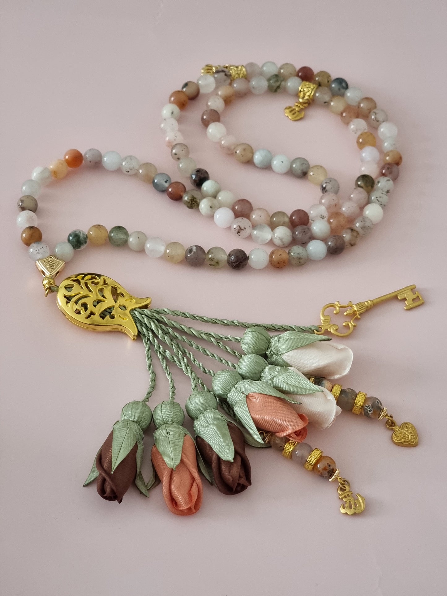 Agate Natural Stones/ Multicolor Tulips with GOLD accents [عقيق]