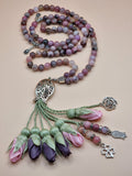 NEW - Agate Natural Stones/ Pink & Violet Tulips with SILVER accents [عقيق]