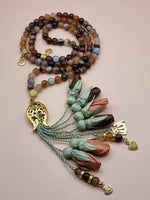 NEW - Agate Natural Stones/ Multicolor Tulips with GOLD accents [عقيق]