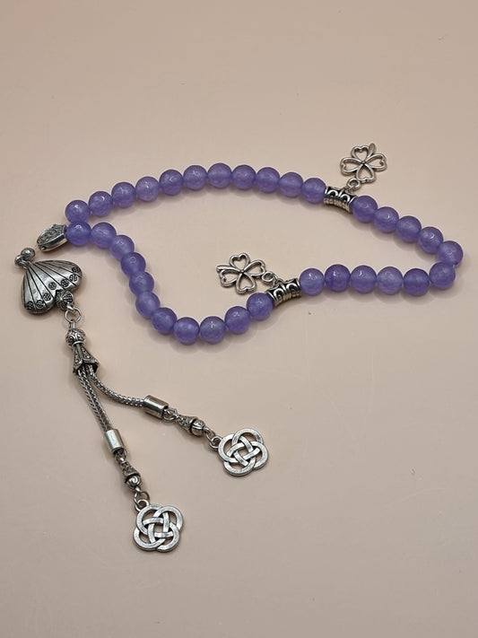 Mini Jade Natural Stone/ Silver Tassel [اليشم]