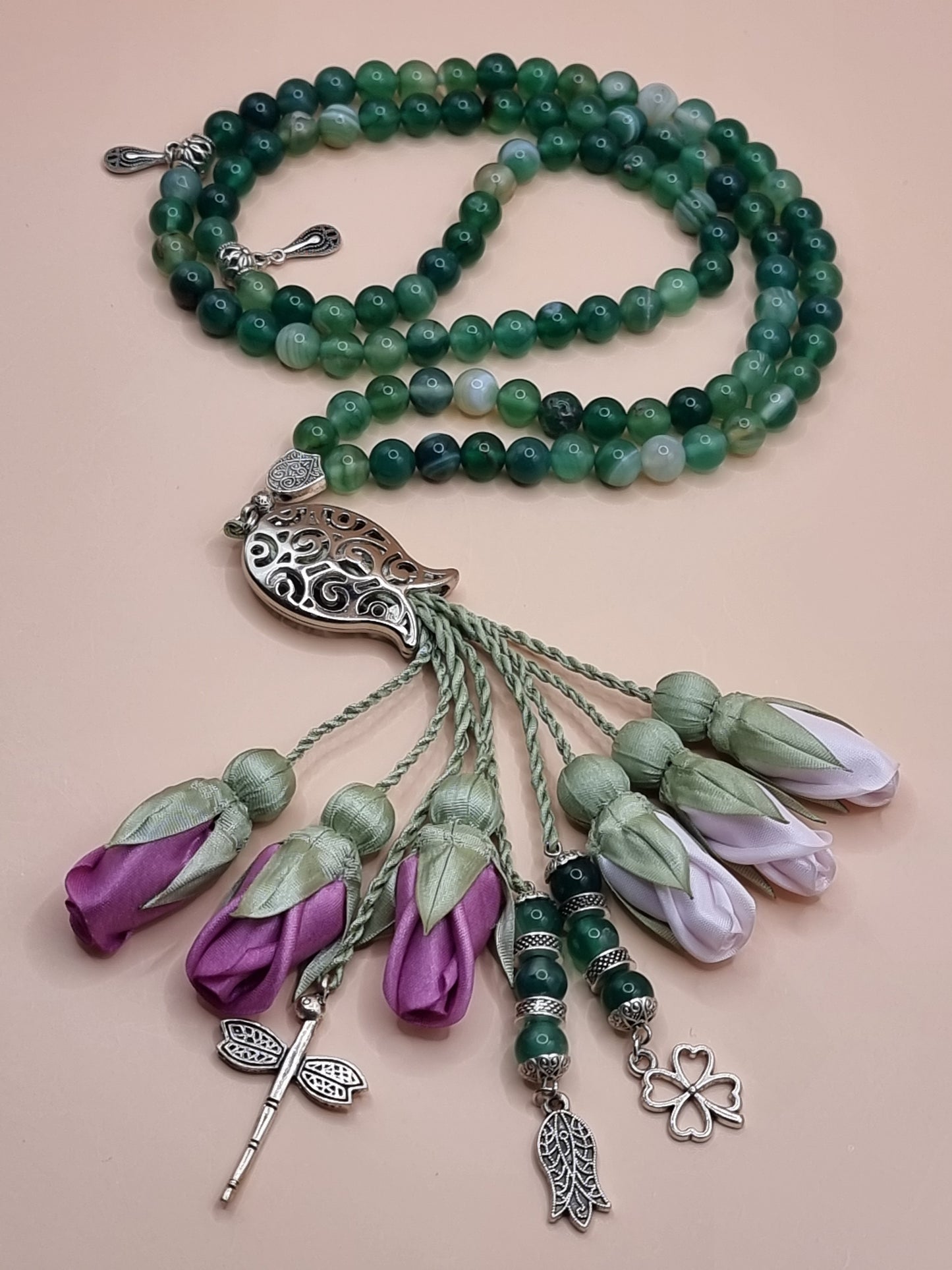 Agate Natural Stones/ Shades of Amethyst Tulips with SILVER accents [عقيق]