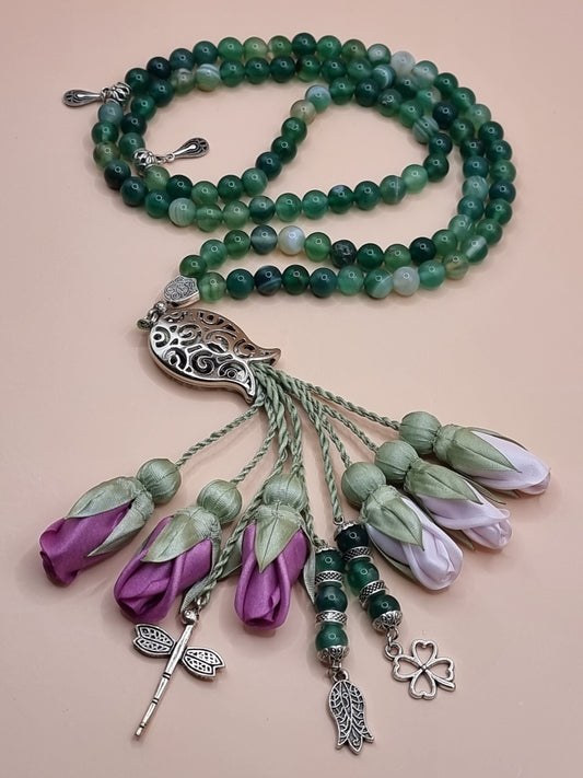 Agate Natural Stones/ Shades of Amethyst Tulips with SILVER accents [عقيق]