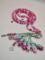 Agate Natural Stones/ Shades of Pink Tulips with SILVER accents [عقيق]
