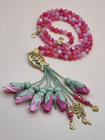Agate Natural Stones/ Shades of Pink Tulips with GOLD accents [عقيق]