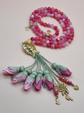 Agate Natural Stones/ Shades of Pink Tulips with GOLD accents [عقيق]