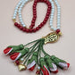 Pearl Beads / Ombre Red & Light Pink Tulips