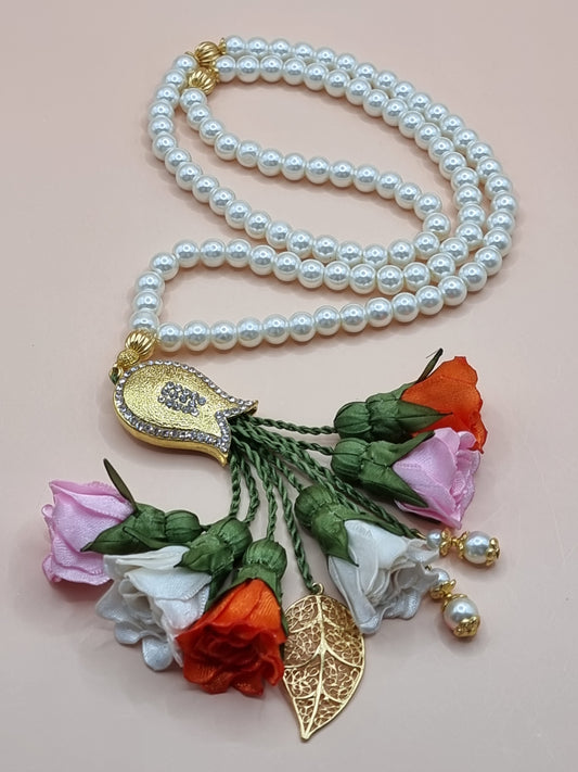 Pearl Beads/ Multicolored Tulips with GOLD accents