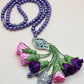 Pearl Beads / Purple & Pink Flowers