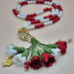 Pearl Beads / Red & White  Flowers