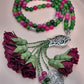 Jade Natural Stones/ Dark Fuschia Flowers [اليشم]