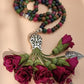Jade Natural Stones/ Dark Fuschia Flowers [اليشم]