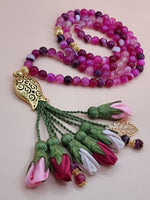 Agate Natural Stones / Fuchsia Tulips with GOLD accents [عقيق]
