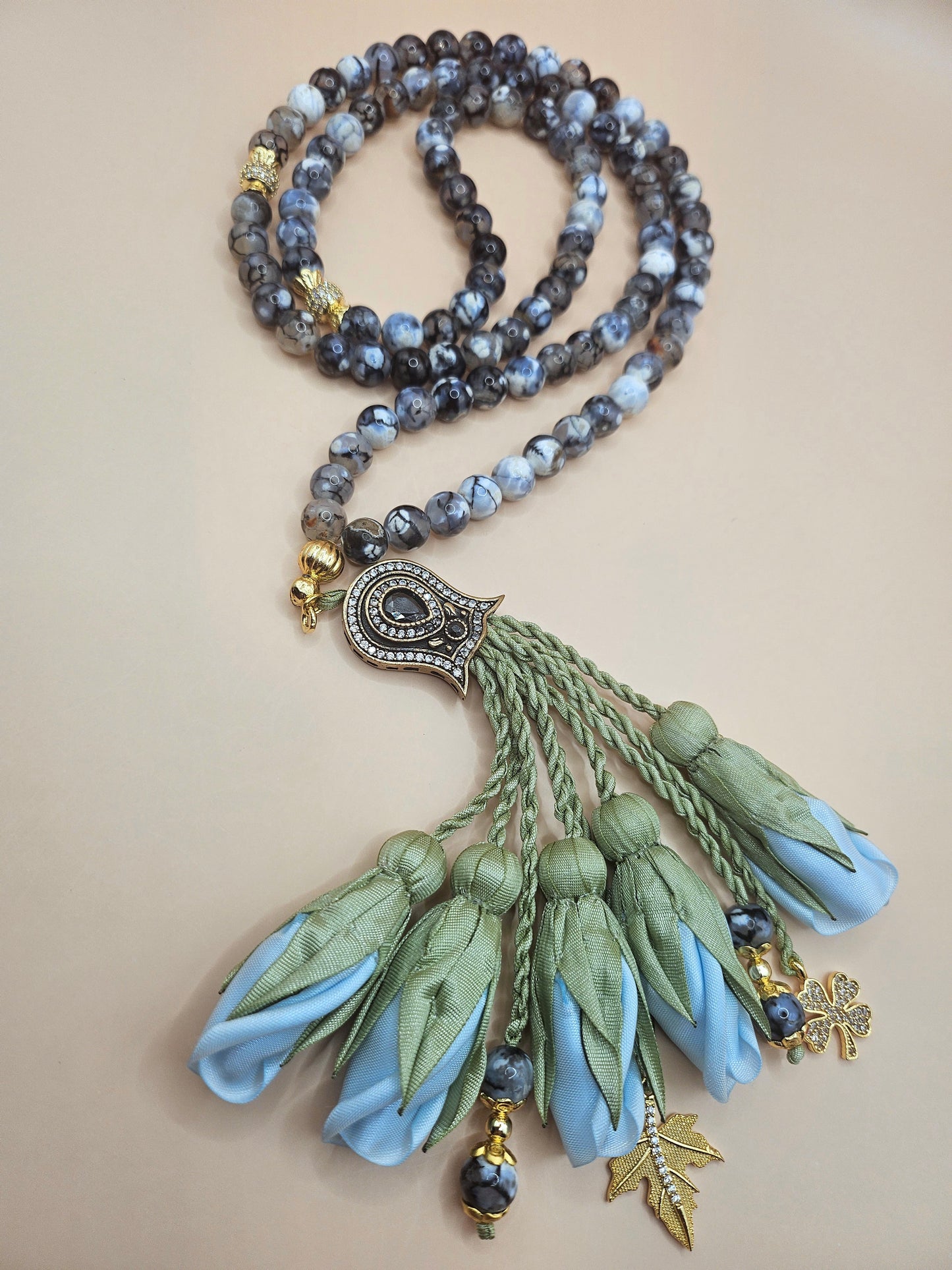 NEW - LIMITED EDITION - Agate Natural Stones/ Pale Blue Tulips [عقيق]