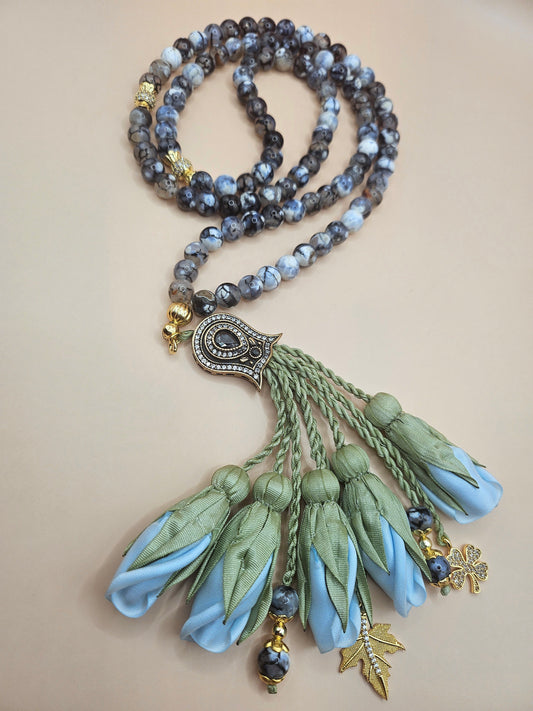 NEW - LIMITED EDITION - Agate Natural Stones/ Pale Blue Tulips [عقيق]