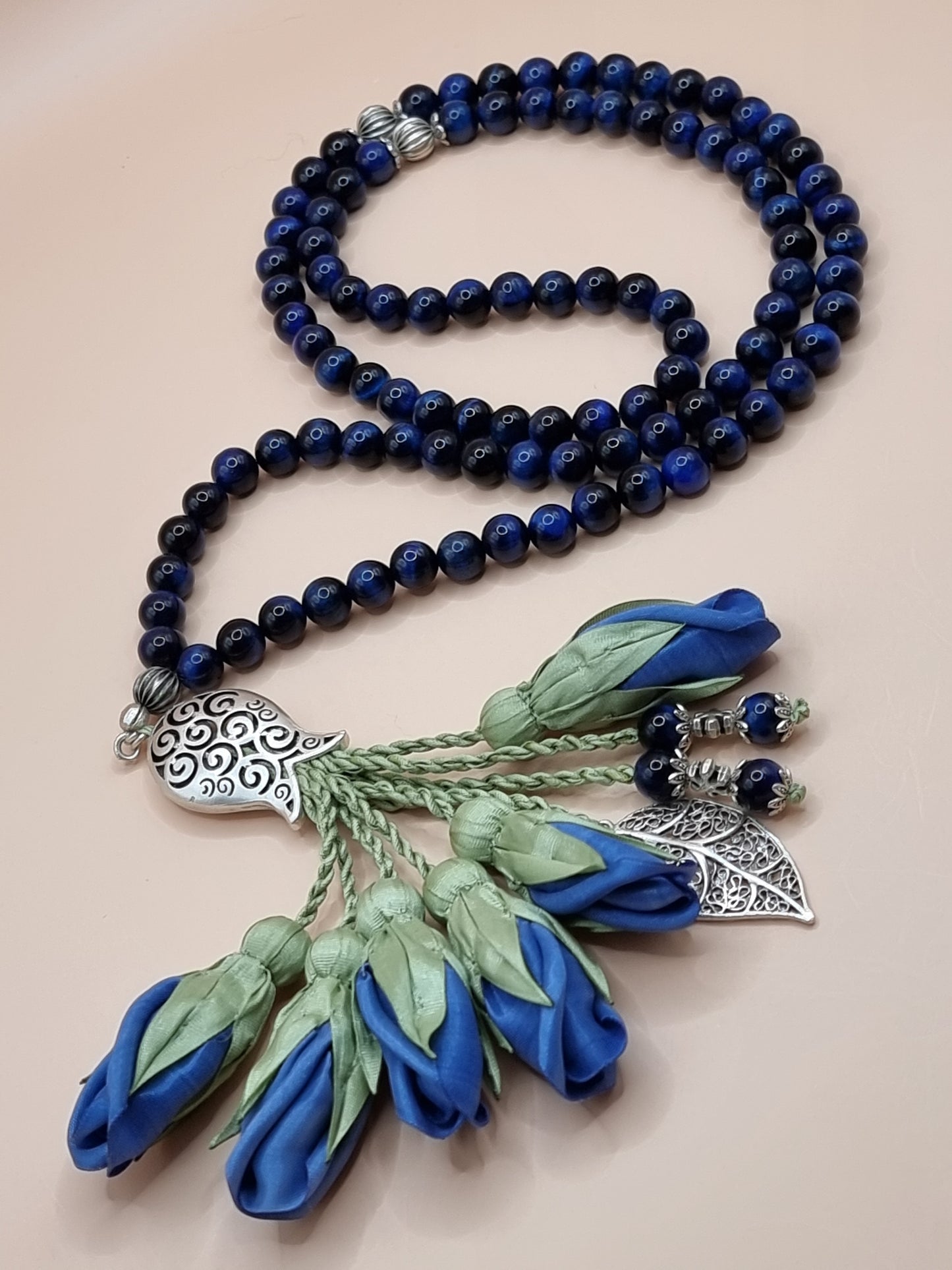 NEW - Tiger's Eye Natural Stones/ Royal Blue Tulips [عين النمر]