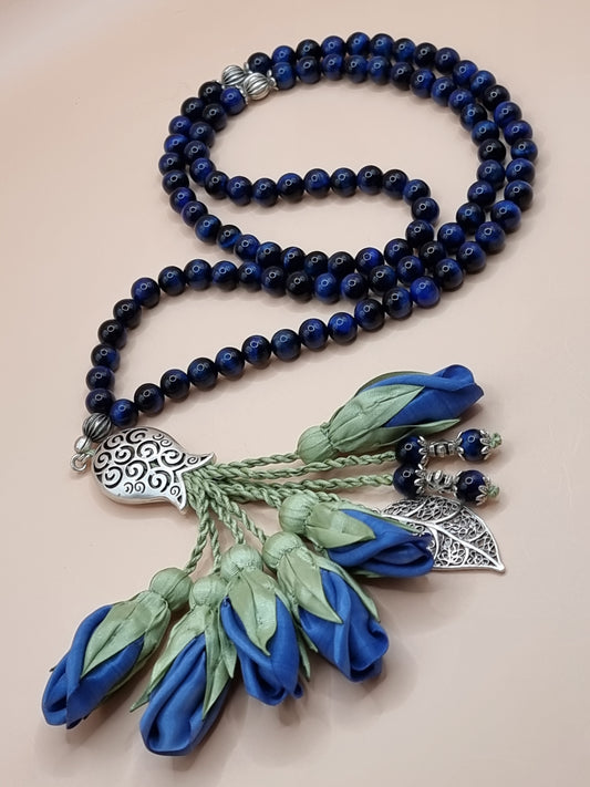 NEW - Tiger's Eye Natural Stones/ Royal Blue Tulips [عين النمر]