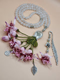 NEW - SPECIAL EDITION Gift Set Sibha & Bookmark - Agate Natural Stones/ Unique White & Pink Flowers [عقيق]