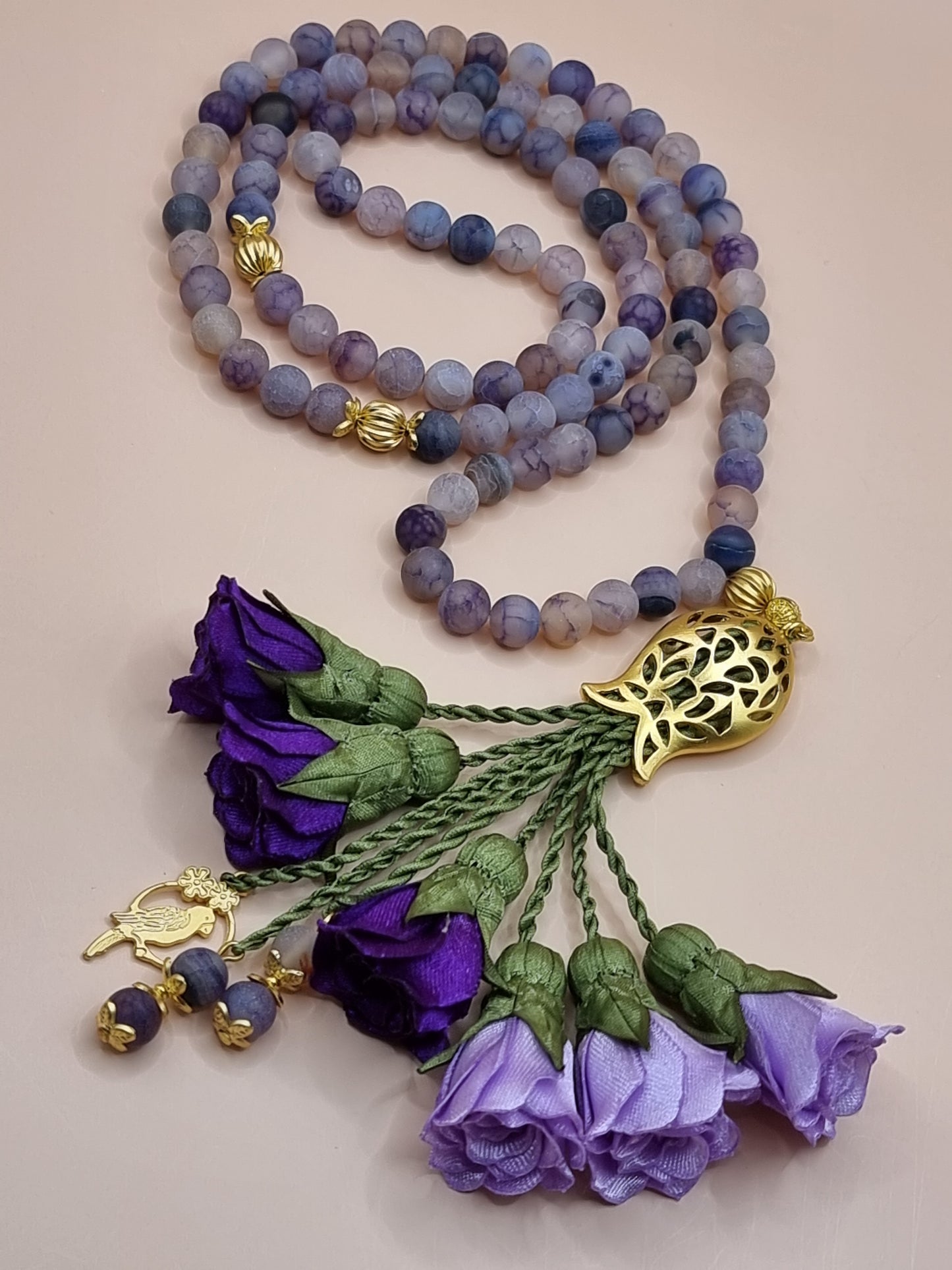 NEW - Agate Natural Stones/  Shades of Purple Flowers [عقيق]