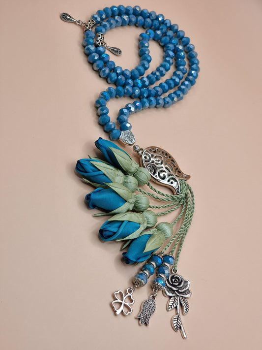 NEW - Crystal Beads/ Dark Teal Tulips