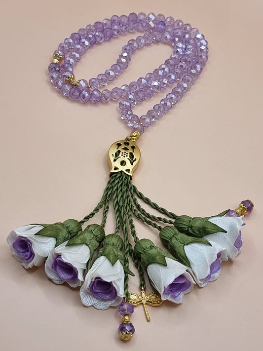 NEW - Crystal Beads/ White & Lavender Flowers