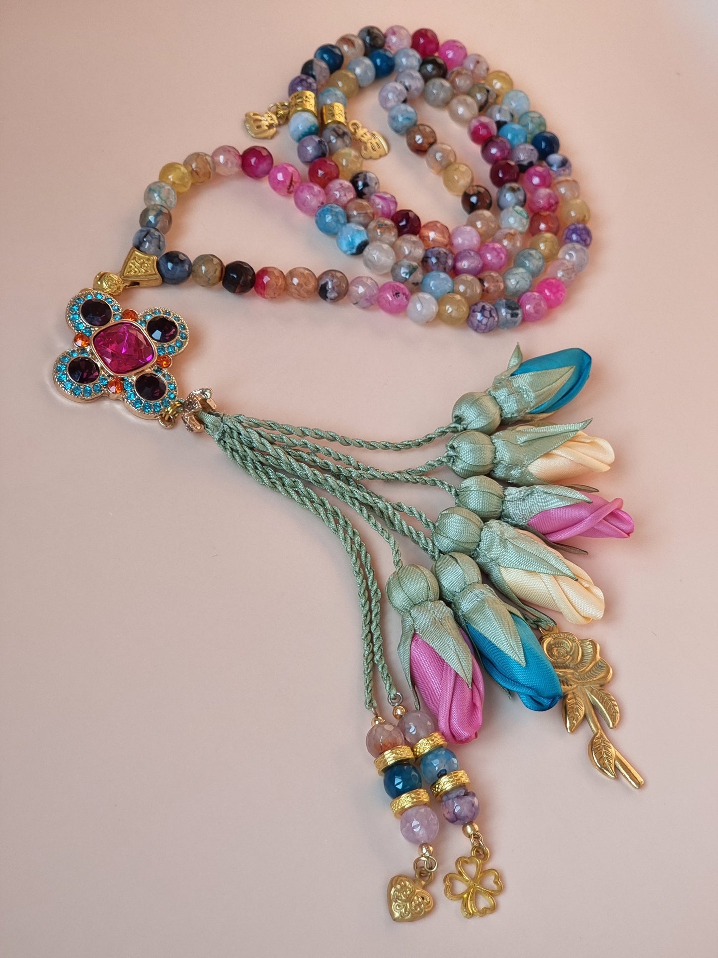 NEW - Agate Natural Stones/ Multicolored Tulips  [عقيق]