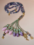 NEW - Jade Natural Stones/ Baby Pink & Light Purple Tulips with GOLD accents [اليشم]