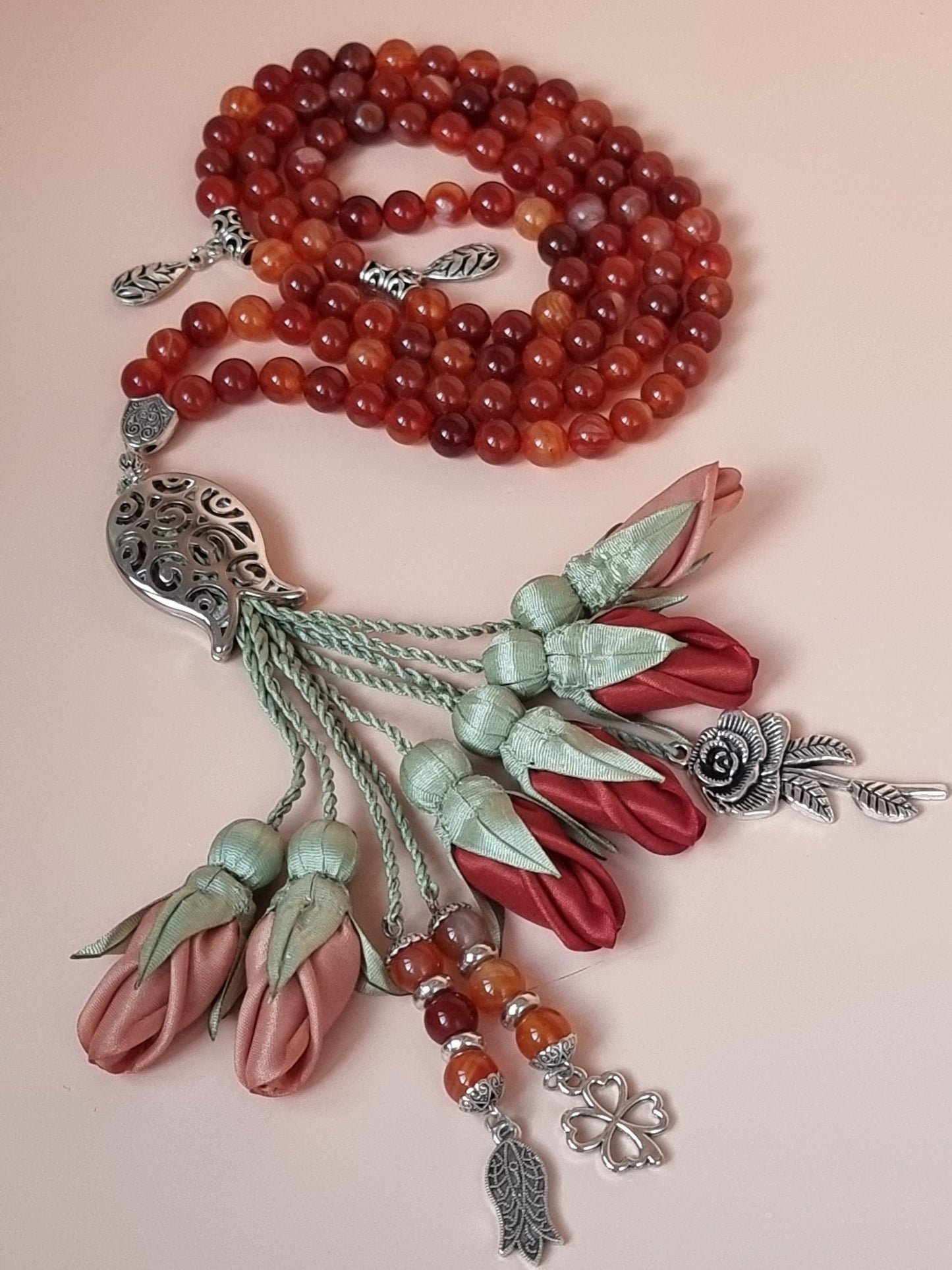 NEW - Agate Natural Stones/ Shades of Burnt Orange Tulips  [عقيق]