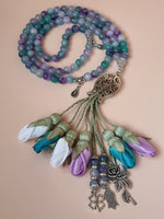 NEW - Jade Natural Stones/ Multicolored Tulips with SILVER accents [اليشم]